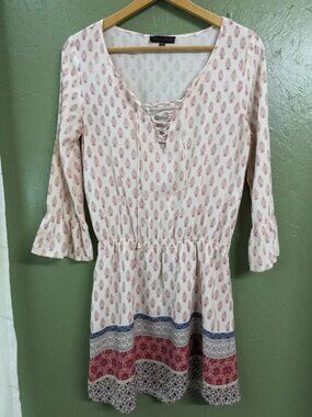 Sanctuary Boho mini dress, cream, red, flowy fit women's size small A9